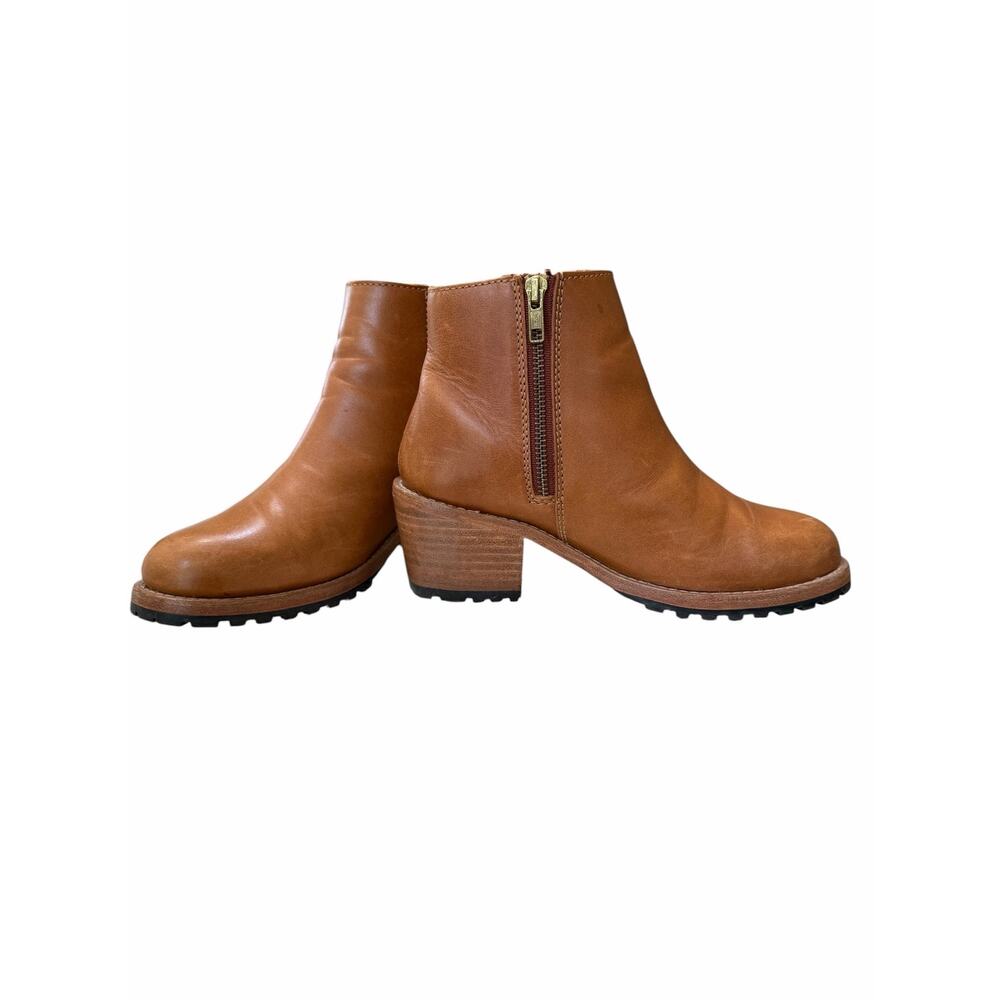 Patina Leather Ankle Boots Sz 7 Brown Block Heel Side Zip Comfort Booties - Picture 6 of 15